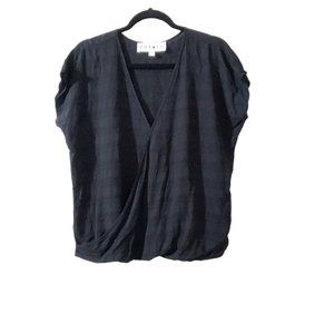 Hiatus Surplice Neckline Short Sleeve Gathered Hem Black XS